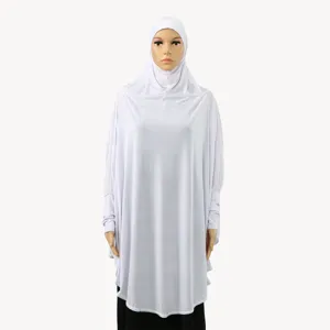 Abaya musulmane blanche manches longues coupe amples hijab robe vue detail style casual