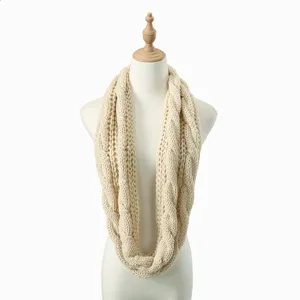 Damen Winter Dick Gestrickt Zopfmuster Halswärmer Einifarbig Warm Outdoor Mode Lässiger Thermischer Schlauchschal