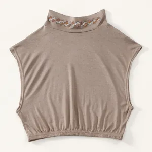 Detachable mock turtleneck fake collar with rhinestone chevron trim detail for women.