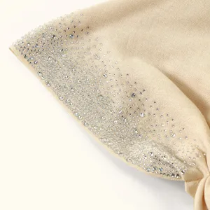 Stylish linen rhinestone turban hat for women, solid color Muslim head wrap hijab