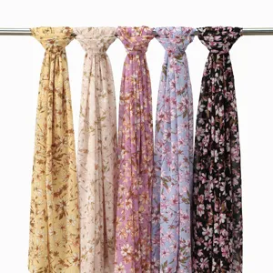 Chiffon floral print scarf, elegant sun protection head wrap, stylish versatile accessory.