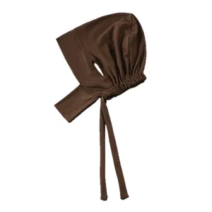 Bonnet chimio cravate coton mercerisé marron femme foulard hijab réglable avec trous d'oreilles