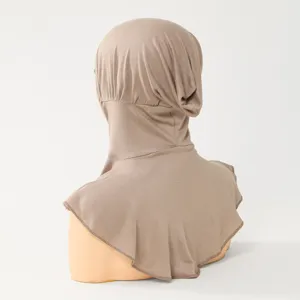 Gorro hijab plisado de color sólido cubierta de cuello musulmán transpirable gorra interior