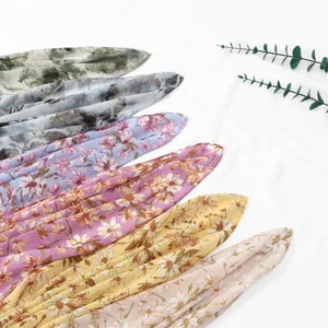 Chiffon floral print scarf for women, elegant lightweight head wrap, versatile