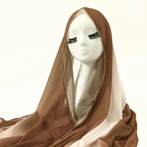 Bufanda hijab de gasa degradada con borde de cadena, elegante moda para mujer.