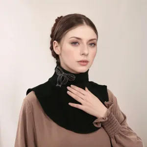 Finto collo alto staccabile con fiocco in strass da donna, accessorio caldo invernale per collo.