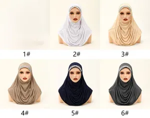 Detailed view of women's pleated rhinestone hijab scarf in multiple colors available.