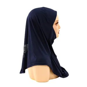 Vrouwen marineblauwe strass vlinder hijab comfortabele veelzijdige mode hoofddoek