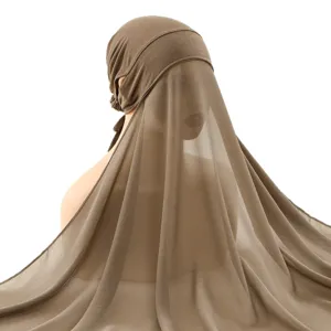 Ensemble hijab et niqab musulman uni pour femme avec trous doreilles vue principale