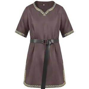 Medieval men short sleeve V-neck vintage costume with belt for cosplay performance show