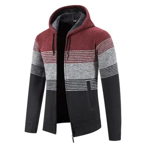 Cardigan in maglia con cappuccio foderato in pile da uomo giacca con zip colorblock