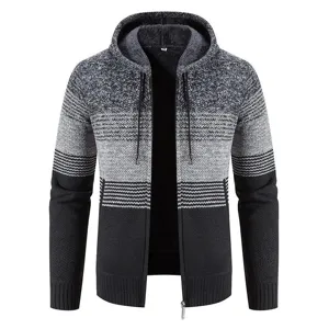 Cardigan in maglia con cappuccio foderato in pile da uomo, felpa con zip autunno inverno.