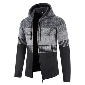 Cardigan con cappuccio in maglia felpata uomo inverno caldo colorblock zip giacca invernale
