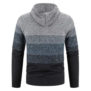 Uomo cardigan in maglia con cappuccio colorblock inverno giacca casual dettagli