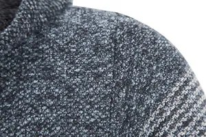 Primo piano dettagliato della texture del tessuto del cardigan da uomo in maglia, felpato.