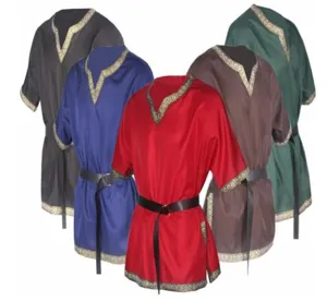 Men's Medieval Renaissance V-Neck Short Sleeve Costume Top Renaissance Cosplay Stage Performance Shirt