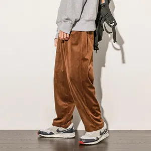 Pantaloni uomo marroni in velluto a coste gamba larga vestibilità comoda autunno moda