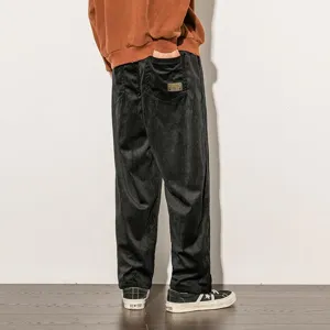Pantaloni uomo in velluto a coste larghi dritti autunno casual nero tinta unita