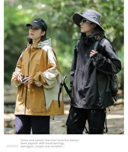 Unisex colorblock windbreaker jacket, waterproof outdoor hoodie for spring and autumn.