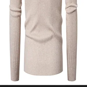 Men beige ribbed knit sweater detail view, slim fit long sleeve casual pullover top.