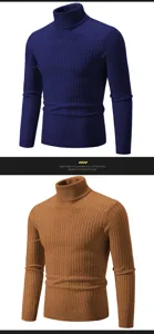 Men's slim fit turtleneck cable knit sweater, classic pullover knitwear for casual daily.