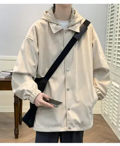 Men's stylish fake two-piece hooded jacket casual loose fashion workwear outerwear top