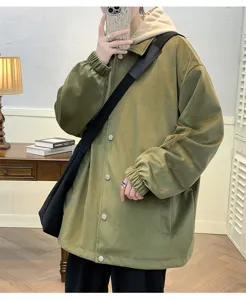 Men spring fall loose green fake two piece hooded jacket casual fashion workwear coat