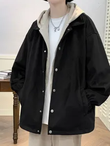 Mens false two-piece hooded jacket autumn casual loose streetwear workwear outerwear