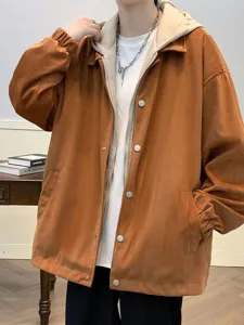 Men's Fall Spring Fake Two-Piece Hooded Jacket Casual Loose Streetwear Workwear Outerwear