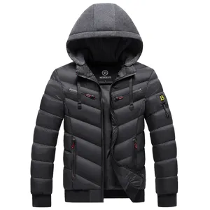Men winter hooded puffer jacket thick warm casual stylish outerwear coat black streetwear L