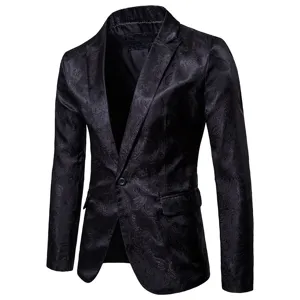 Chaqueta de traje negra para hombre con elegante diseño de cachemira y corte slim un botón.