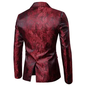 Chaqueta de traje slim para hombre en rojo oscuro con motivo paisley y boton de moda