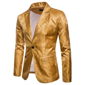 Chaqueta de traje elegante para hombre blazer ajustado con patrón de cachemira dorada top