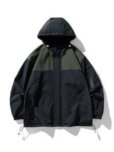 Giacca Uomo Con Cappuccio Blocco Di Colore Outdoor Impermeabile Antivento Cappotto