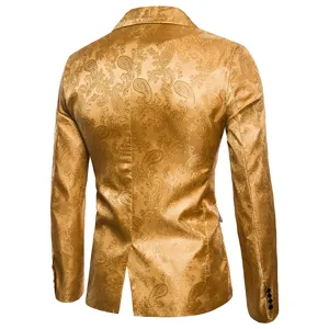 Blazer jacquard de cachemir dorado hombre corte entallado chaqueta un botón espalda