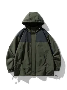 Uomo giacca con cappuccio colorblock da esterno impermeabile antivento cappotto da lavoro