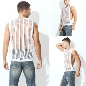 Débardeur en résille sexy pour homme gilet sans manches évidé casual pour fête.