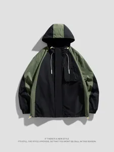 Japanese style workwear outdoor waterproof windbreaker jacket, loose hooded hiking coat.