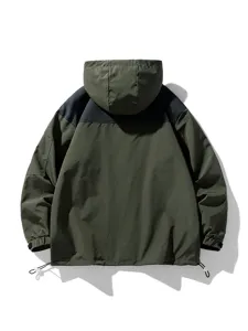 Giacca da esterno colorblock da uomo con cappuccio, impermeabile con orlo regolabile.