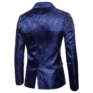 Chaqueta de traje slim paisley azul real para hombre vista trasera, elegante detalle.