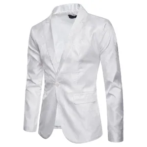 Chaqueta de blazer ajustada blanca para hombre con elegante patrón jacquard paisley un botón.