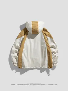 Womens colorblock hooded windbreaker jacket casual outdoor sportswear hiking coat.