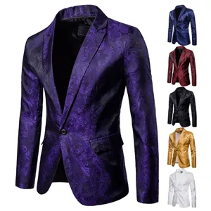 Chaqueta blazer de hombre slim fit con motivo de cachemira, cierre de un botón y solapa.