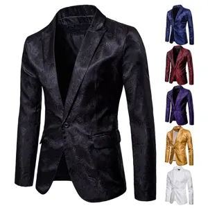 Hombre slim fit blazer paisley jacquard un botón elegante chaqueta de traje de negocios