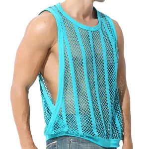 Débardeur résille sexy pour homme respirant sans manches décontracté gilet de fitness sport