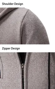 Men knit cardigan detail view showing shoulder and zipper design for autumn winter.