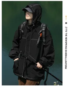 Giacca a vento con cappuccio impermeabile uomo primavera autunno cappotto nero casual