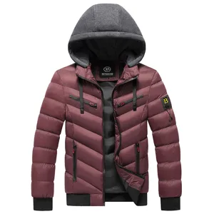 Men winter hooded puffer jacket fleece lined casual plus size coat main view display