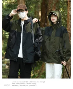 Autumn men women colorblock windbreaker jacket outdoor hiking casual couple coat apparel