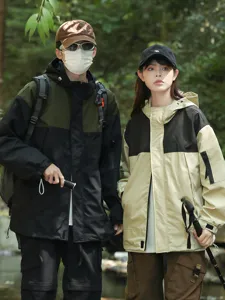 American mountain-style windproof climbing jacket for couples, functional outdoor outerwear.